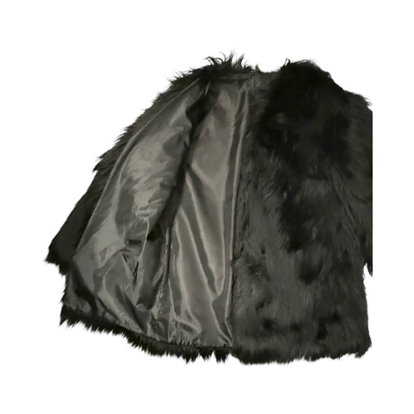 Black Large Faux Fur Jacket Long Sleeve - Picture 3 of 4